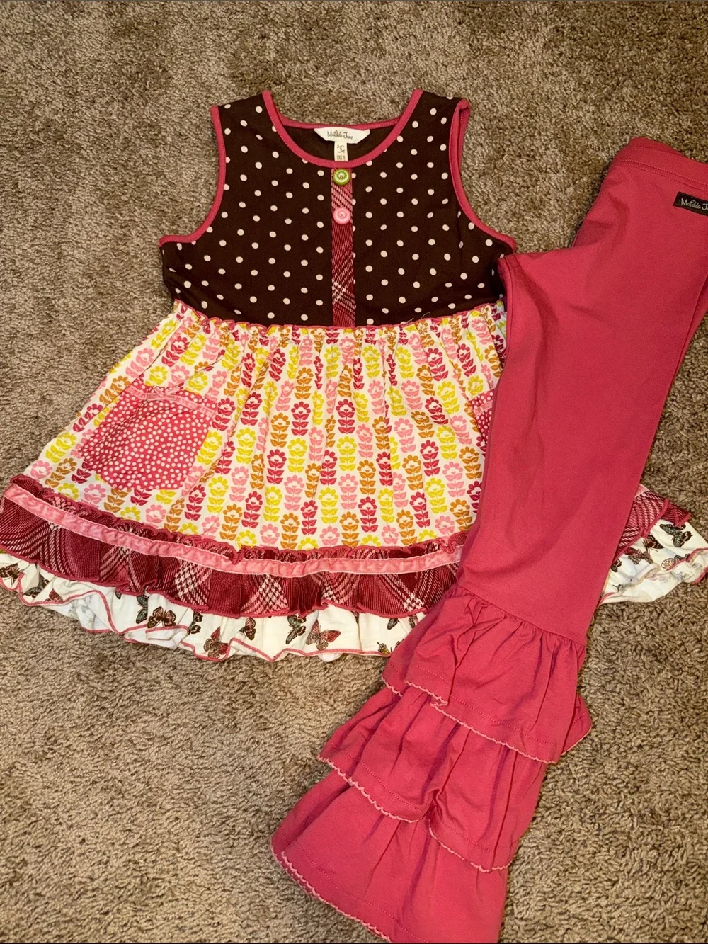 Matilda Jane Girls Brown & Pink Ruffle Tunic with Pink Ruffle Leggings